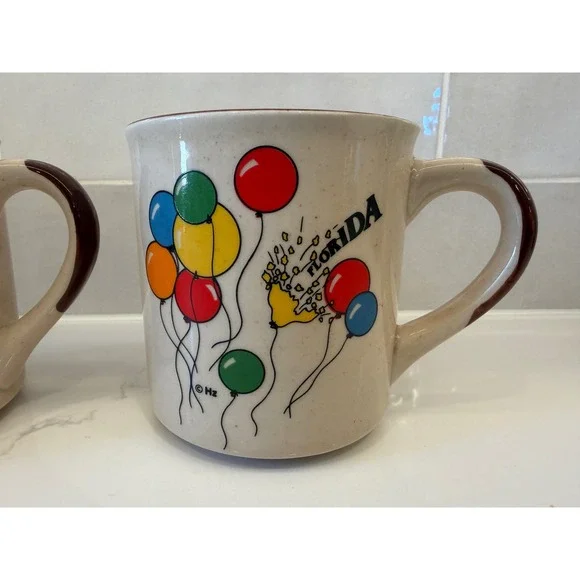 Vintage Herzfeld's Florida Souvenir Coffee Mugs Speckled Stoneware Set of 2 1983 - Picture 3 of 8
